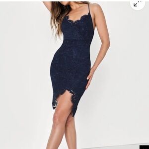 NWT Lulu’s ‘Flirting with Desire’ Elegant Navy Lace Dress